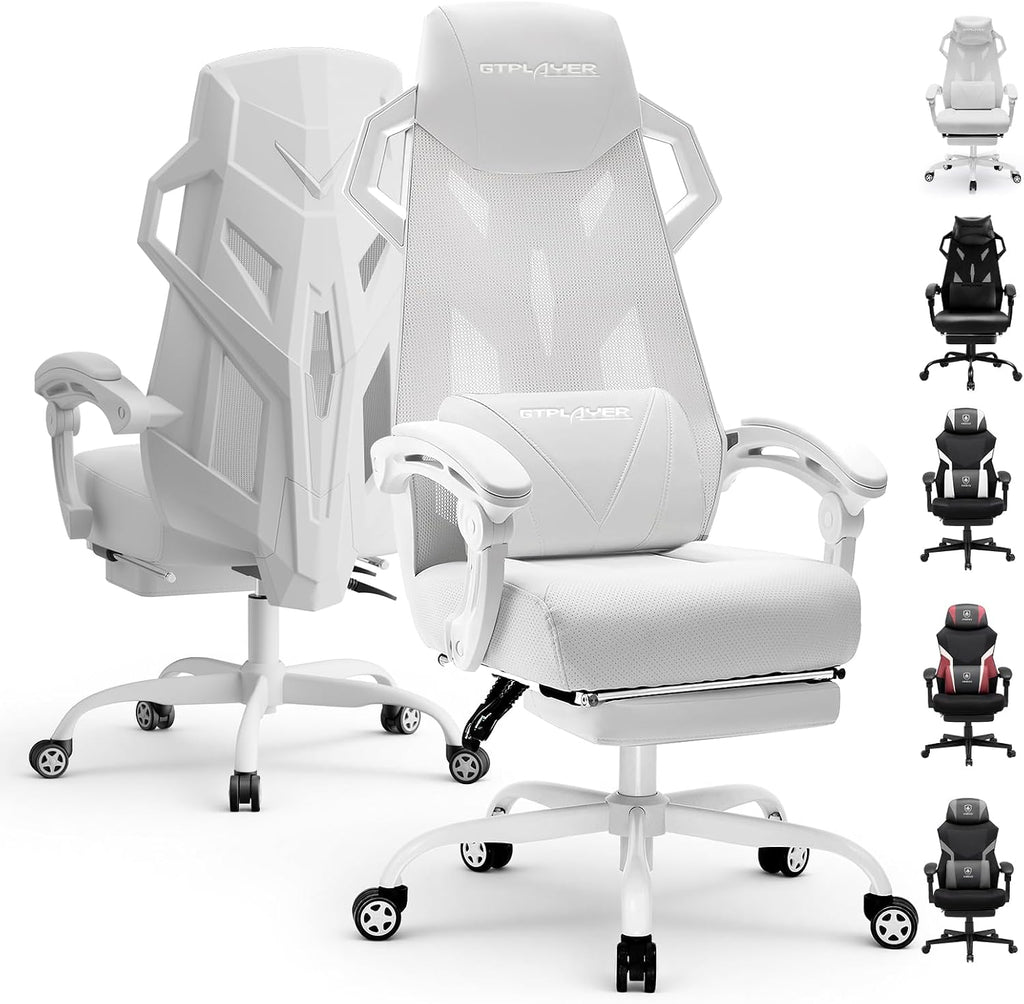 GTPLAYER Computer Chair with Adjustable Footrest, Ergonomic Gaming Chair with Headrest and Lumbar Support, Breathable Mesh Office Chair for Adults, High Back Reclining Desk Chair for Gaming and Office