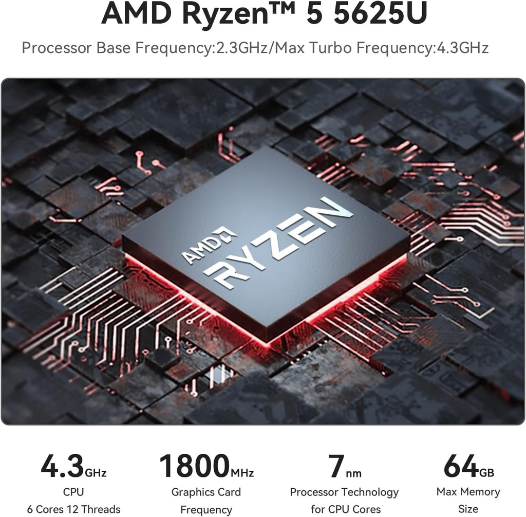 Beelink SER5 Pro Mini PC, AMD Ryzen 5 5625U(Up to 4.3GHz) 6C/12T, Mini Desktop Computer 16GB DDR4 RAM 500GB NVMe SSD, Small Gaming PC 4K@60Hz Output/BT5.2/WiFi 6 for Gaming/Office/Home