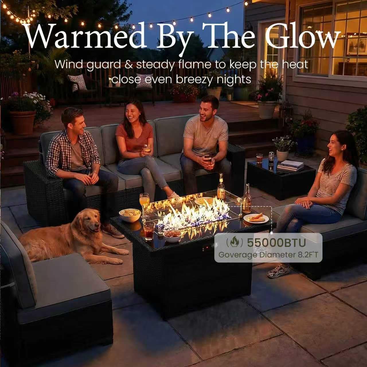 LayinSun 13 Pieces Outdoor Patio Furniture Set with 44' Fire Pit Table Rattan Sectional Sofa Conversation Sets