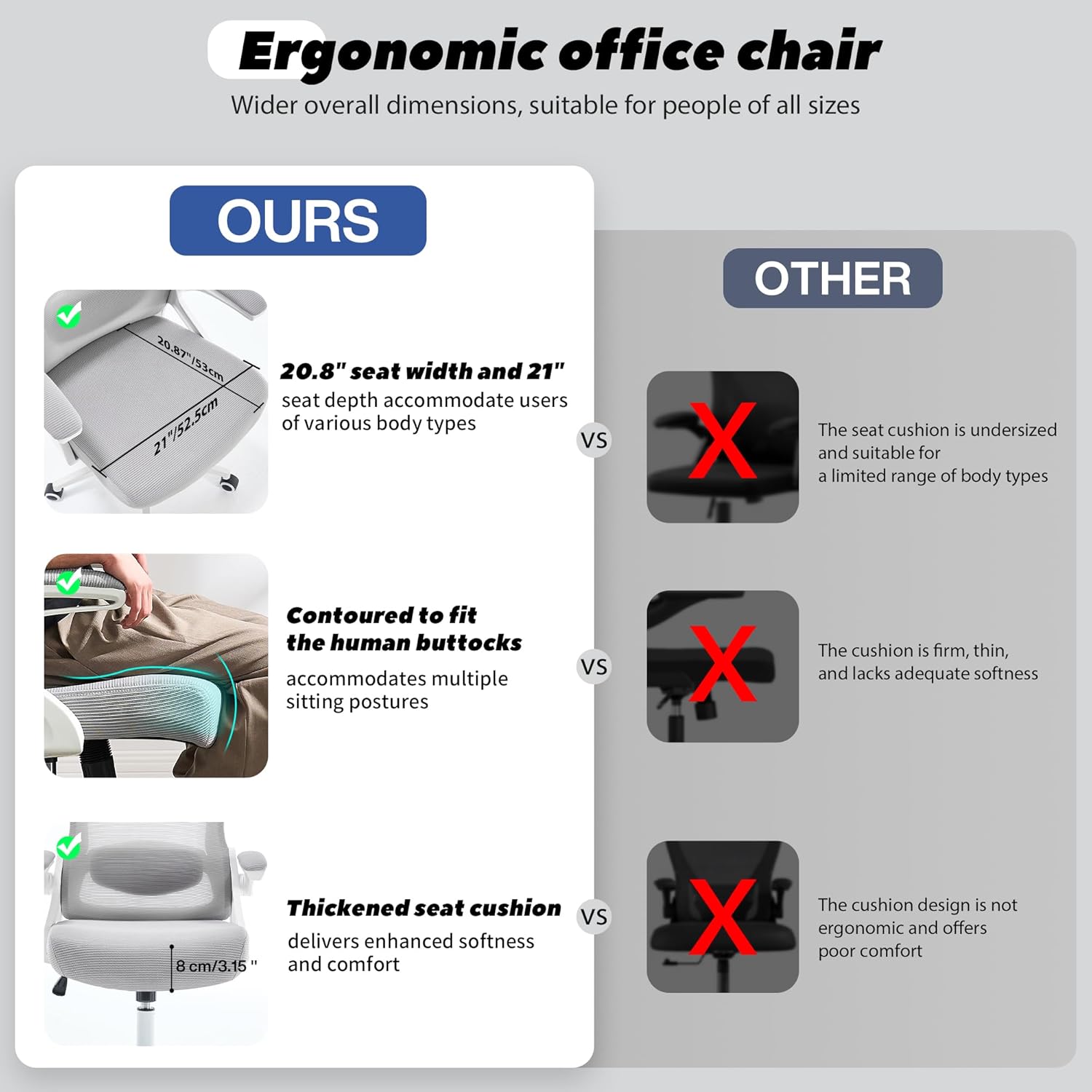 Fizzin Ergonomic Office Chair, 400 LBS Desk Chair with Adjustable Lumbar Support, High Back Breathable Mesh Computer Chair Rolling Work Swivel Task Chairs, Comfy Home Office Desk Chair (Gray)