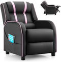 Costzon Kids Recliner, Gaming Recliner Chair w/Side Pockets, Footrest, Headrest & Lumbar Support for Kids Room & Play Room, Adjustable Racing Style Leather Sofa for Children Boys Girls (Pink, Black)