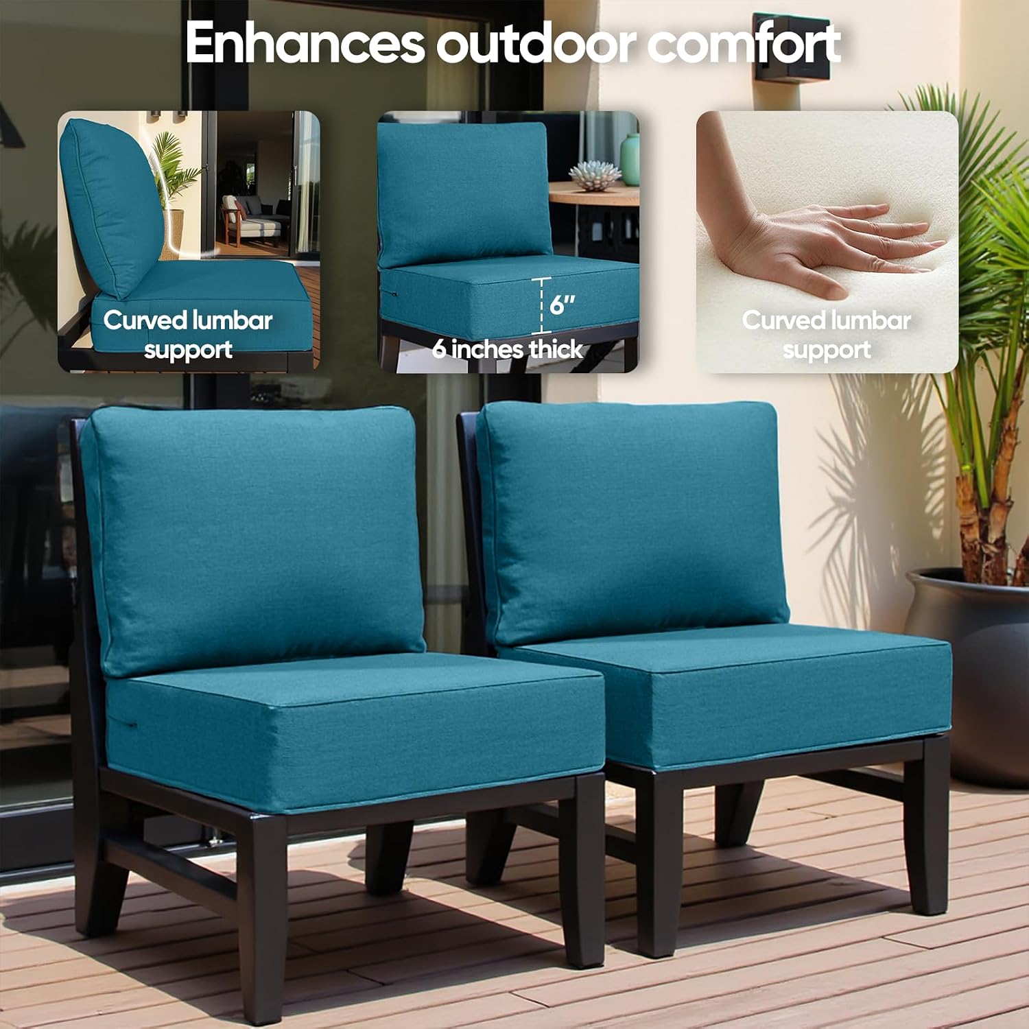 6' Thick Outdoor Cushion, 24*24*6' Patio Furniture Cushions with Waterproof Patio Furniture Cushions with Removable Cover, 28D High Density Patio Cushion for Outdoor Furniture, Green-6pcs