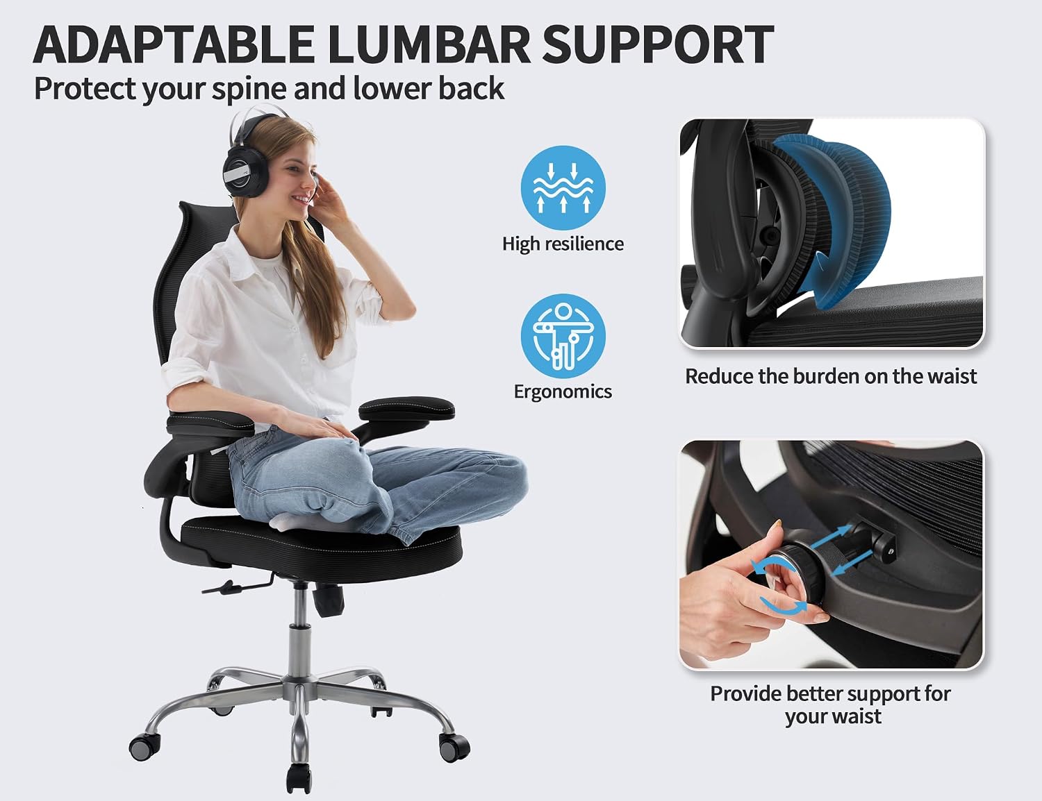 TRALT Ergonomic Office Chair - Desk Chair with Wave High Back Adjustable Lumbar Support Computer Chair - Gaming Chairs Mesh Backrest and PU Leather Seat for Home Reading Chairs (Black Pack of 8)