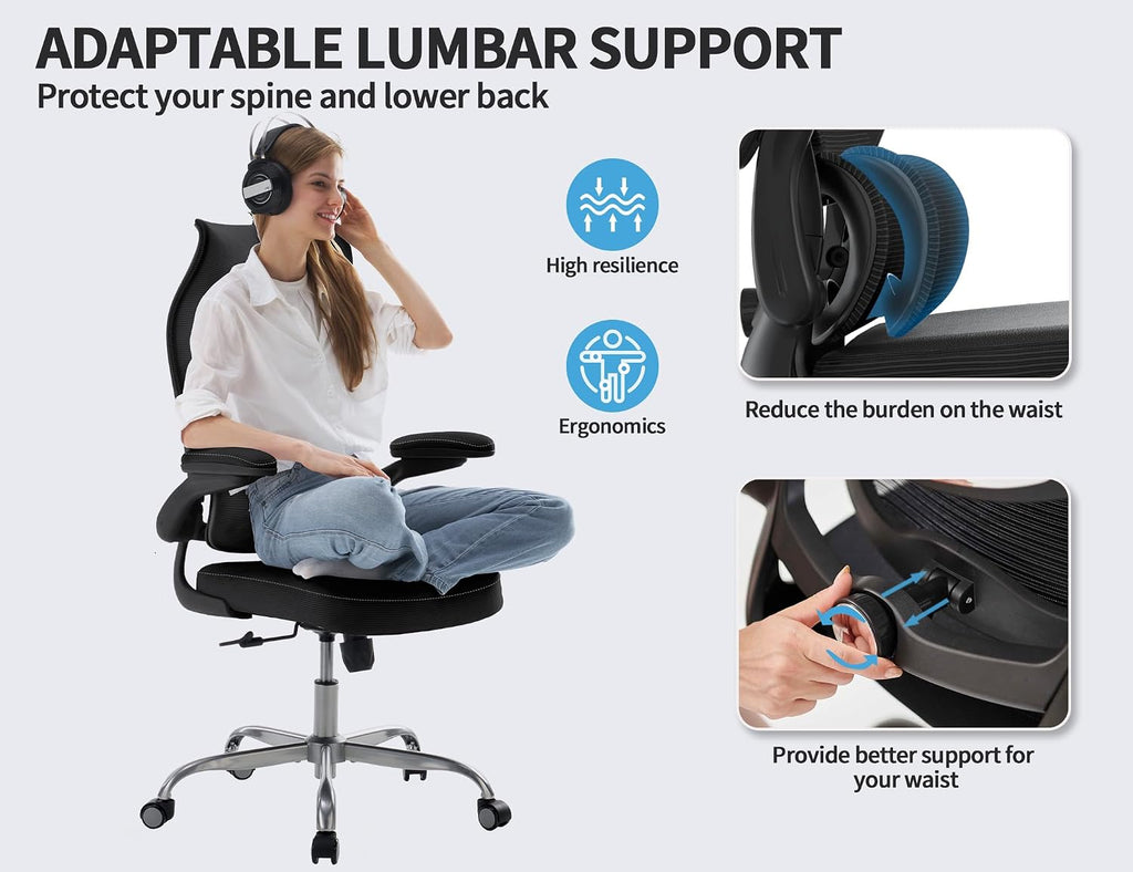 TRALT Ergonomic Office Chair - Desk Chair with Wave High Back Adjustable Lumbar Support Computer Chair - Gaming Chairs Mesh Backrest and PU Leather Seat for Home Reading Chairs (Black Pack of 6)