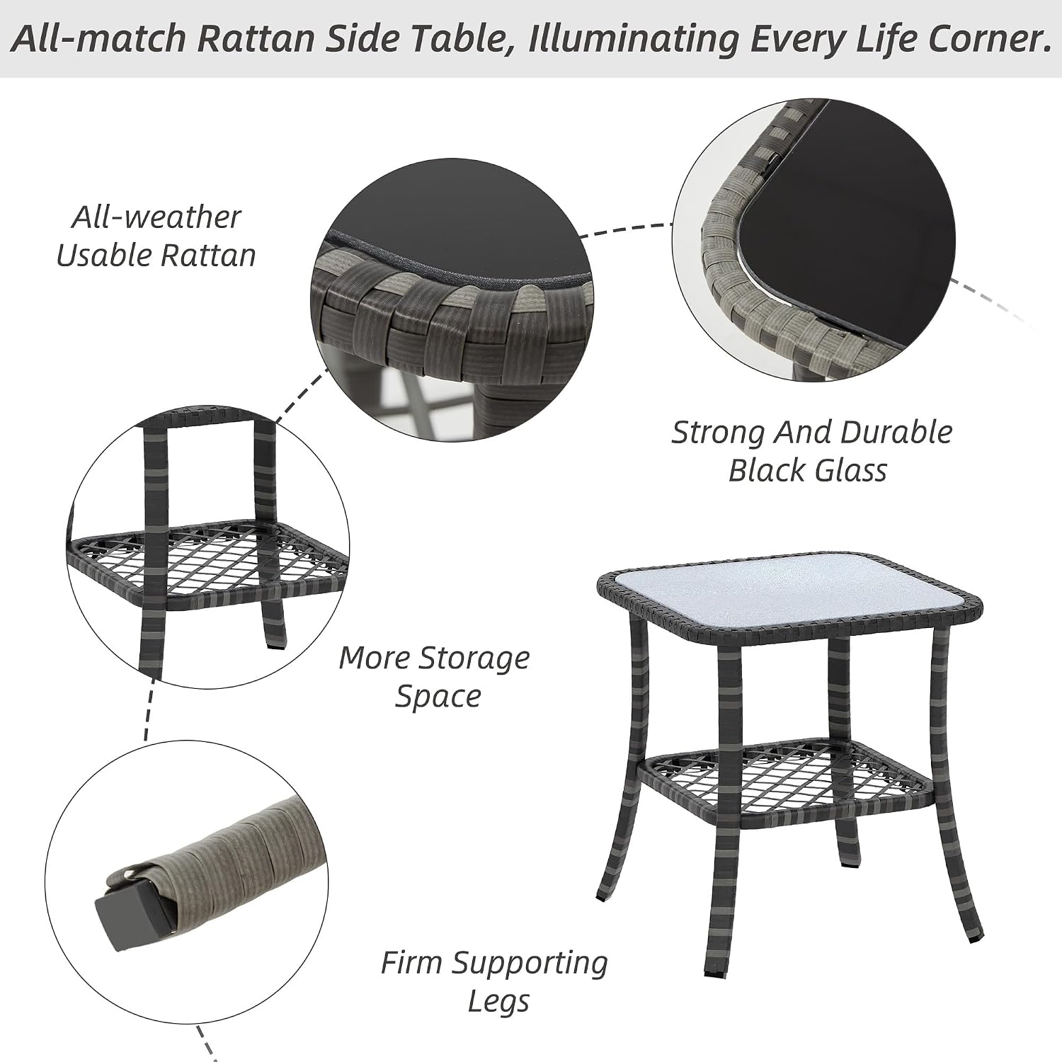 HOMREST 3 Piece Swivel Patio Chairs Wicker Set - All Weather Outdoor Patio Bistro Set with Side Table, Small Patio Furniture Set for Balcony Porch Deck Backyard, Grey