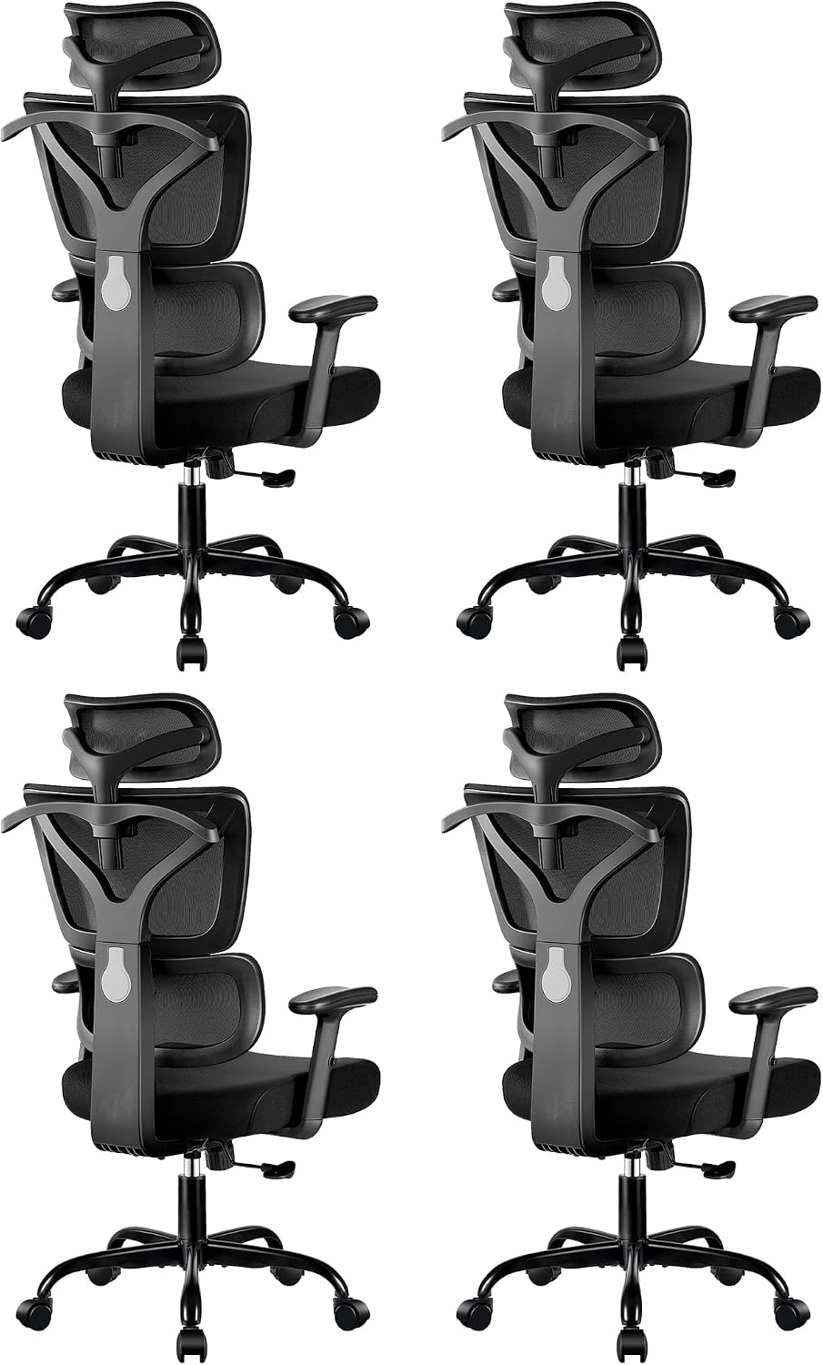 Ergonomic Office Chair High Back Desk Chair with Lumbar Support, Breathable Mesh Computer Chair with Adjustable Armrests Height, Reclining Big and Tall Gaming Chair for Home Office(Black 4Pack)