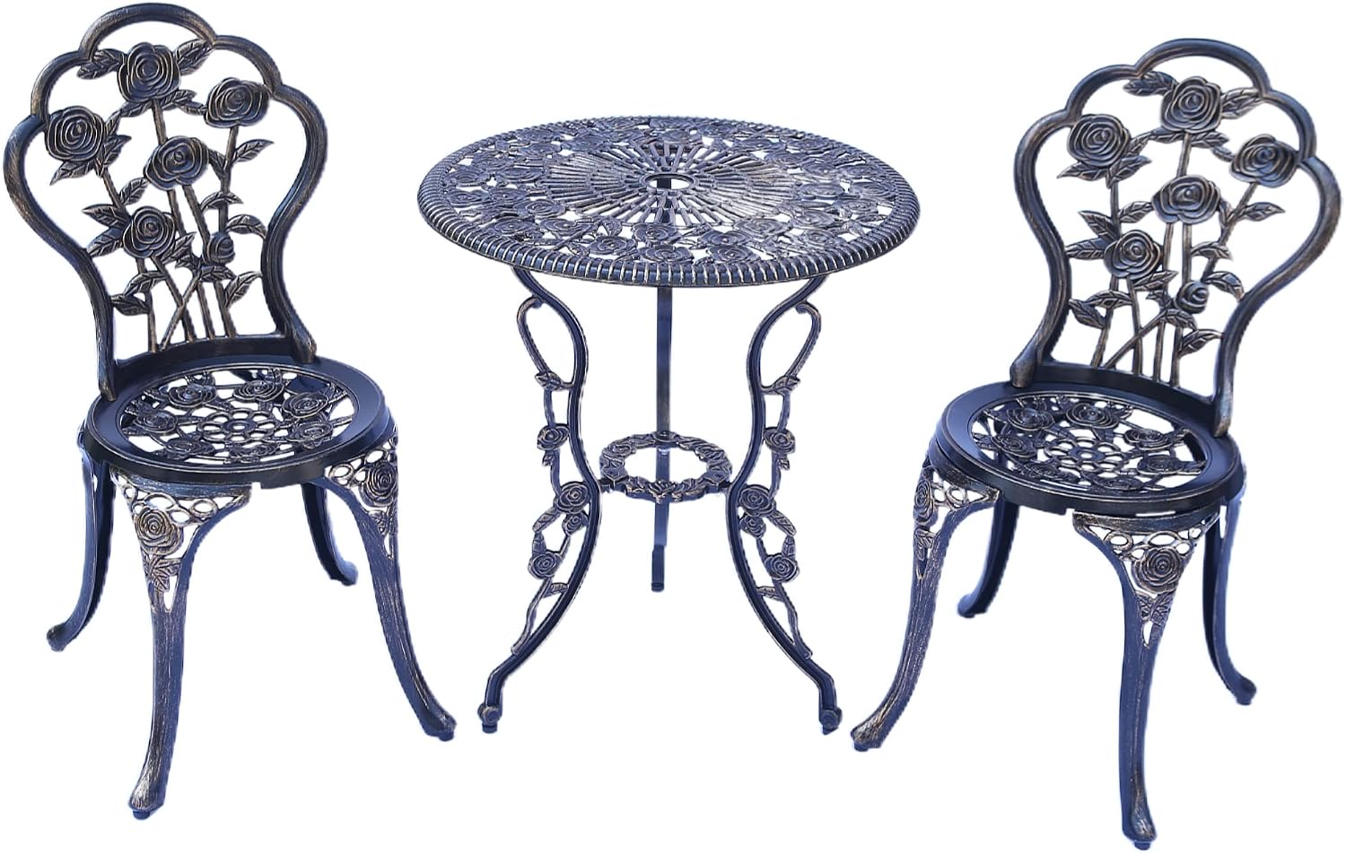 KAILI Outdoor Furniture Bistro Set with Rose Pattern 1 Table 2 Chairs for Garden Patio Porch (Rose-Bronzed)