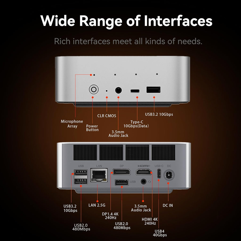 Beelink Mini PC SER9 Pro AMD Ryzen 7 255 (8C/16T,4.9GHz),24G LPDDR5X 6400MT/s 500G PCIe4.0 Mini Computers, Radeon 780M Gaming PC, 4K 240Hz Triple Display,2.5G LAN/Built-in MIC/Dual Speakers/Al Voice
