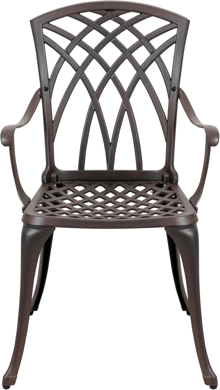 NUU GARDEN 5 Piece Patio Dining Set, 33' Round Cast Aluminum Dining Table with 1.97' Umbrella Hole and 4 Patio Dining Chairs for Backyard, Patio, Garden, Balcony, Brown with Gold Point