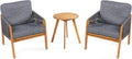 JONATHAN Y LVG1203B-3SET Aveiro 3-Piece Modern Bohemian Roped Acacia Wood Conversation Outdoor Patio Set with Cushions, Coastal, Contemporary, Transitional, Rustic, Cottage Gray/Teak Brown