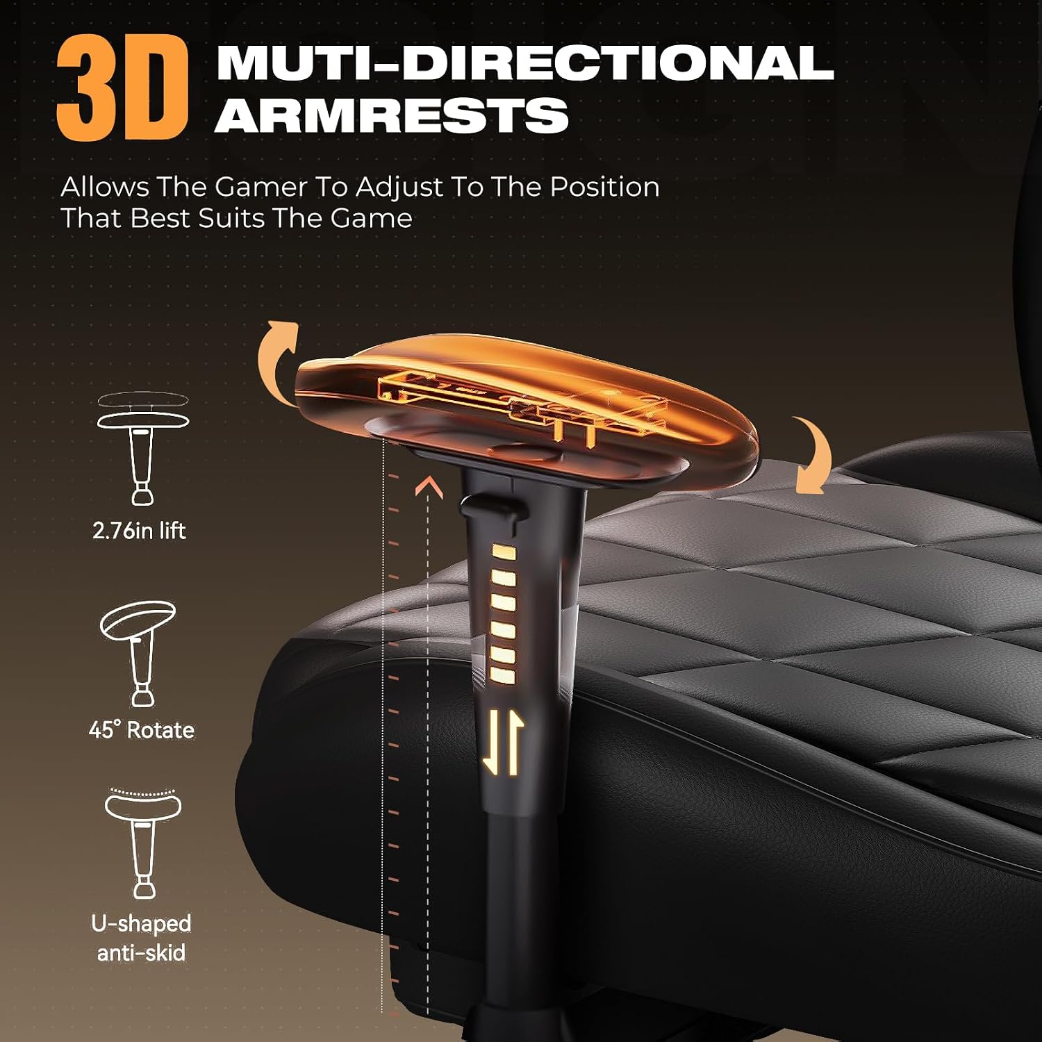 Gaming Chair with Footrest, Ergonomic High-Back PU Leather Computer Chair with 3D Adjustable Armrests, Headrest and Lumbar Support, Office Desk Chair with Diamond Stitching for Adults & Teen