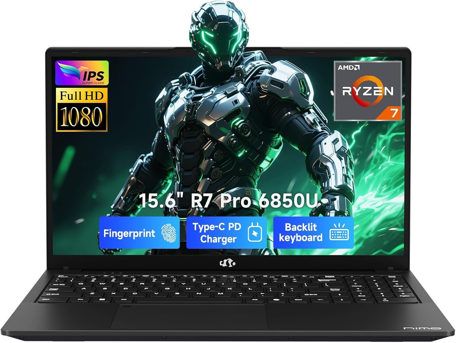 NIMO 15.6' IPS FHD-Gaming-Laptop, 8 Cores AMD Ryzen 7 Pro 6850U 32GB LPDDR5 RAM 1TB SSD (Beat i7-1360P Up to 4.7GHz) AMD Radeon 680M GPU 100W Type-C Fingerprint Backlit Keyboard, for Business