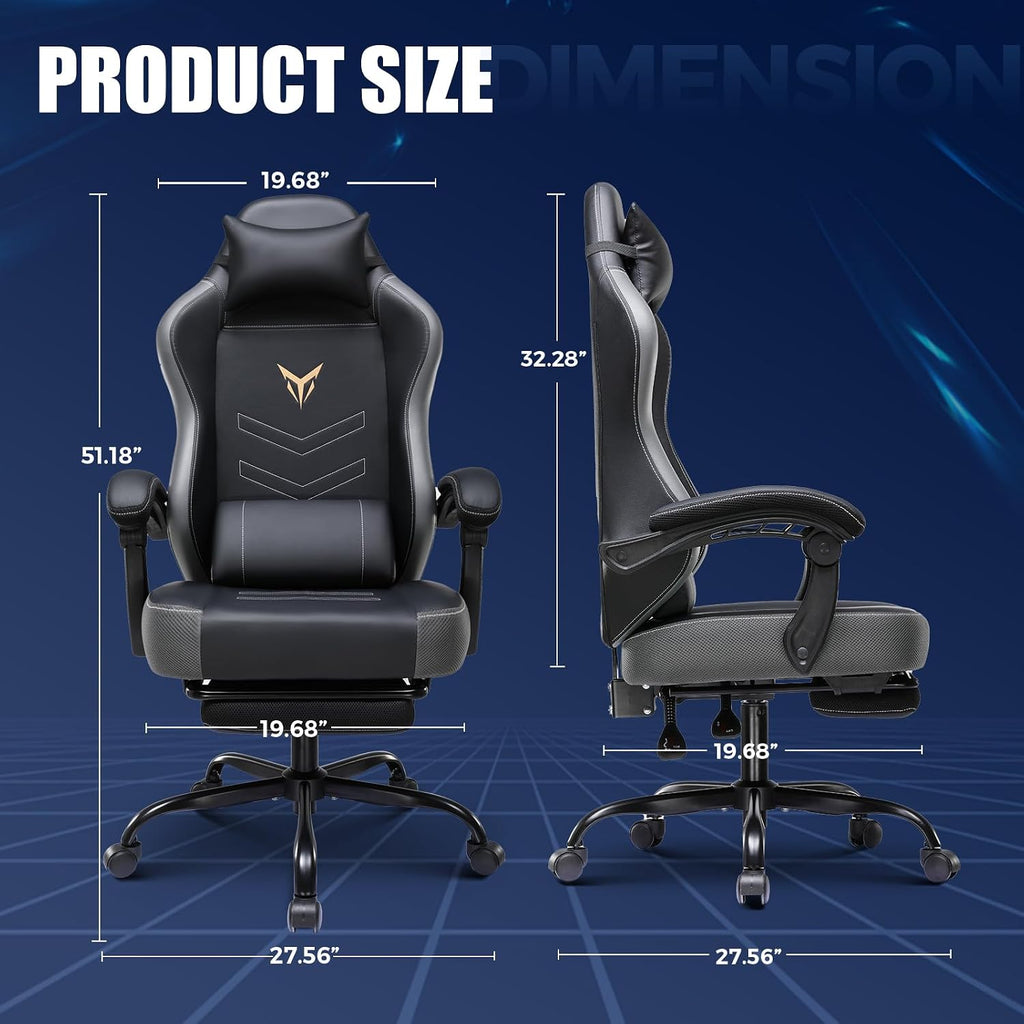 GTPLAYER Gaming Chair with Footrest, Recliner Chair with Headrest & Lumbar Support, Linkage Armrest,Ergonomic Gaming Chair, High Back Office Home, Grey