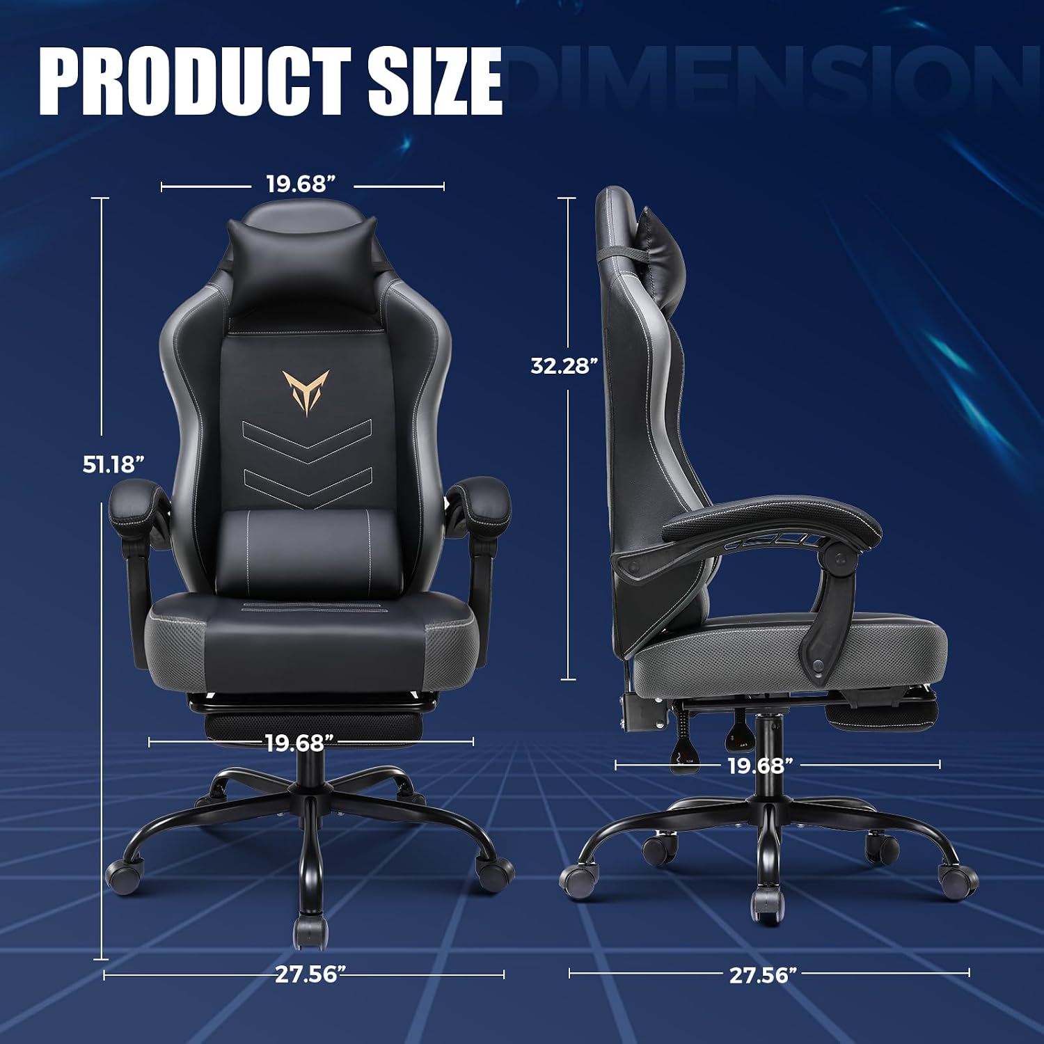 GTPLAYER Gaming Chair with Footrest, Recliner Chair with Headrest & Lumbar Support, Linkage Armrest,Ergonomic Gaming Chair, High Back Office Home, Grey