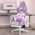 PUKAMI Gaming Chair with Cat Ears,Cute Computer Chair for Girl with Footrest,Ergonomic Gamer Chair, Kawaii Gaming Chair, Game Chair (Purple)