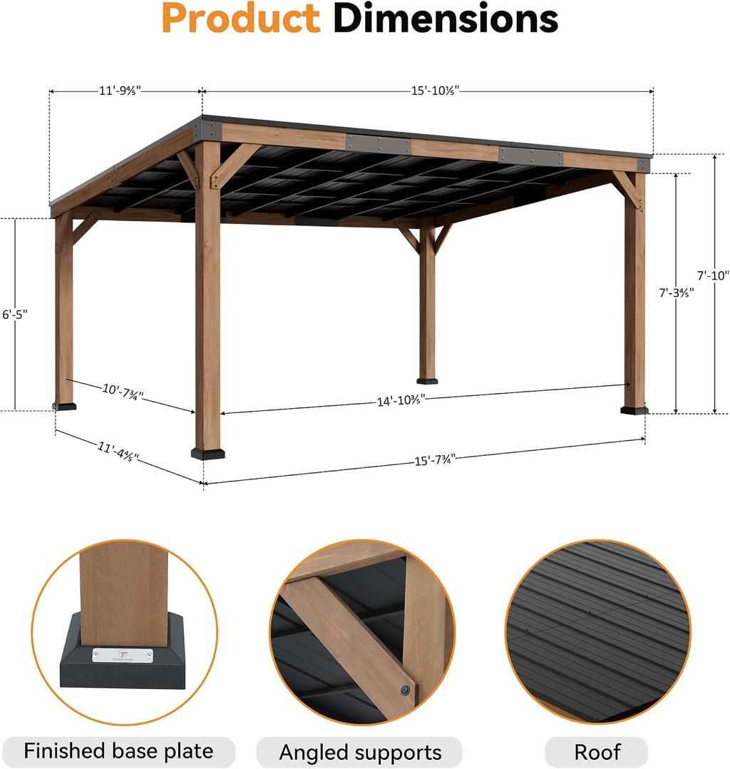 Modern Shade Supreme Cedar Wood Gazebo 12' x 16' with Hardtop Slope Roof, Wooden Grill Gazebo with Durable and Rot-Resistant, Supports Snow Loads and High Wind Speeds, Ideal for Backyard, Deck, Garden