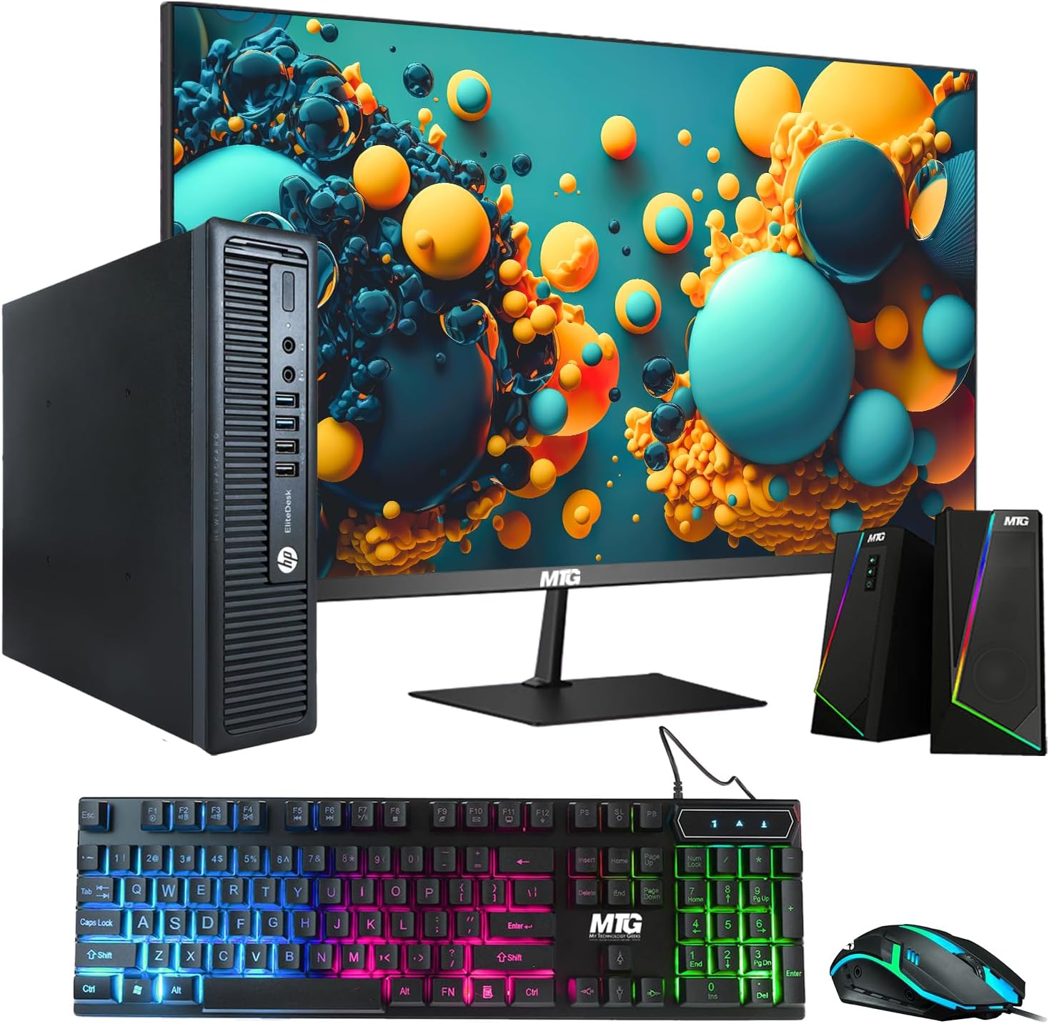 HP Elite 800 G1 USFF Desktop Computer PC, Intel Core i5 4th Gen Processor, 4GB RAM, 120 SSD, MTG New 22 inch Monitor, RGB Speaker and Keyboard Mouse, WiFi Windows 11 64-Bit (Renewed)