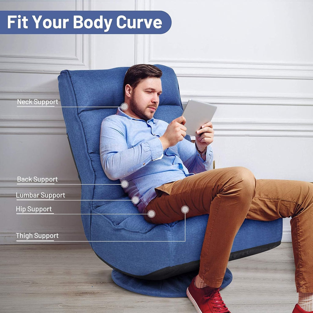 Giantex 360 Degree Swivel Gaming Chair, 6 Position Adjustable Folding Floor Chair, 300lb Spring Support, Comfortable Padded Backrest, Lazy Sofa Chair Game Rocker for Teens Adults (Navy Blue)
