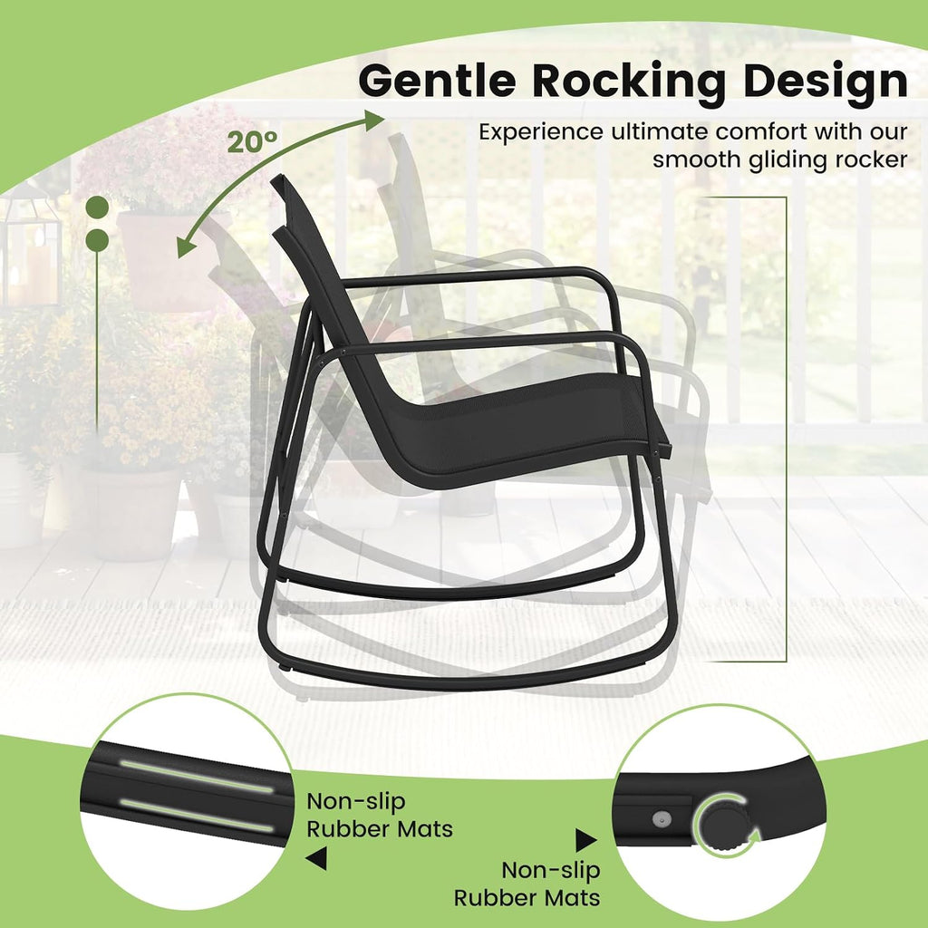 Tangkula 4 Piece Patio Furniture Set, Outdoor Rocking Bistro Set with 2 Rocking Chairs, Loveseat & Tempered Glass Coffee Table, Porch Rocker Chair Conversation Set for Balcony Poolside Garden