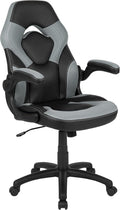 Flash Furniture X10 High-Back LeatherSoft Racing Style Gaming Chair with Flip-Up Arms, Ergonomic Padded Swivel Computer Chair, Gray/Black