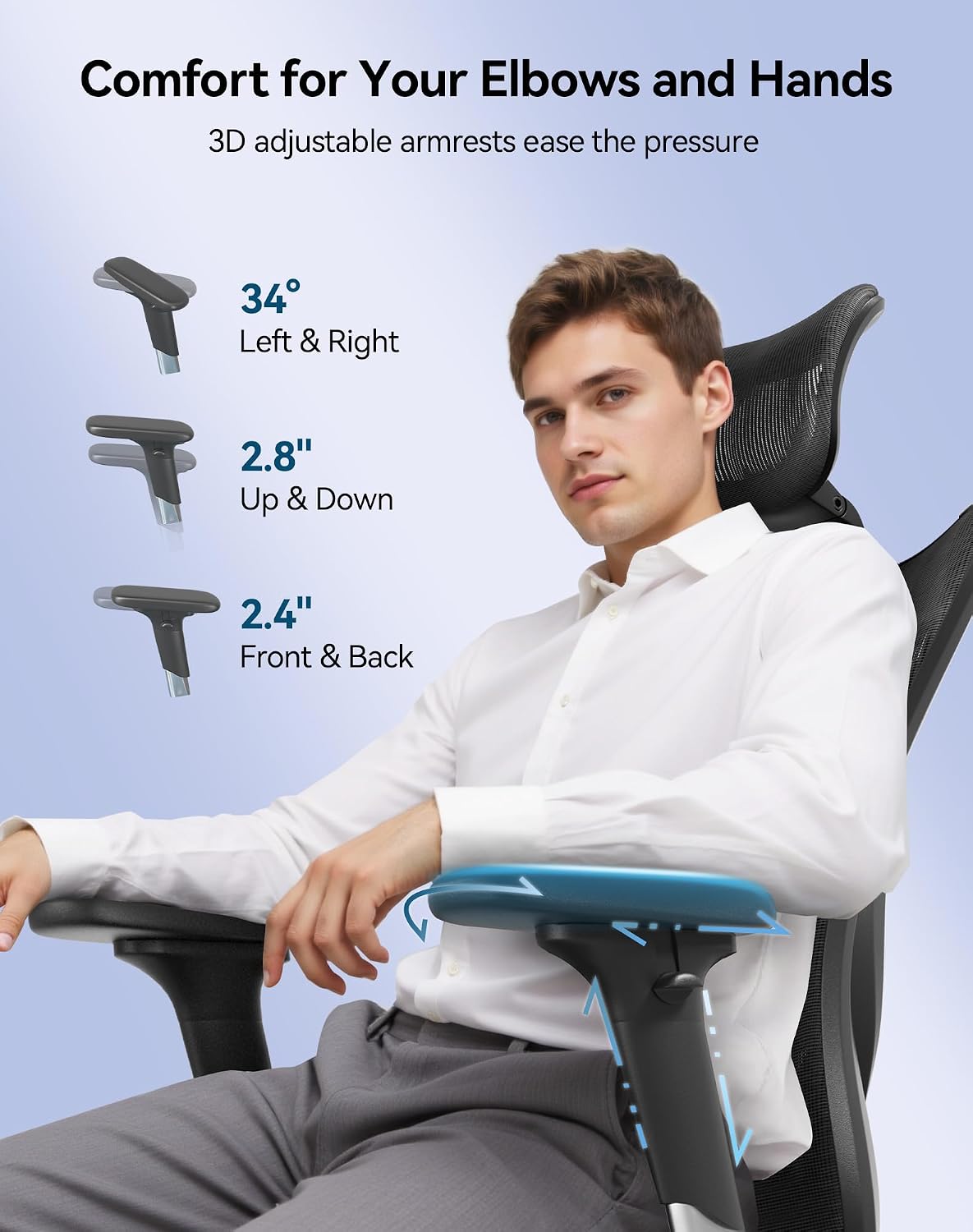 SIHOO M57 Ergonomic Mesh Office Chair, High Back Home Desk Chair with 3D Armrests, Lumbar Support and Adjustable Headrest, Comfortable Computer Chair, Big & Tall Office Chair Hold 330 LBS-Black
