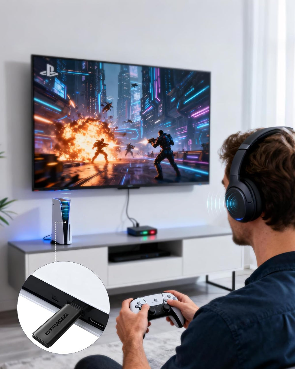 GTPLAYER Gaming Chair Bundle with Integrated Speakers, RGB Computer Speakers & USB Adapter – Ergonomic Music Chair for Surround Sound, Wireless & Complete Entertainment Setup, Ivory
