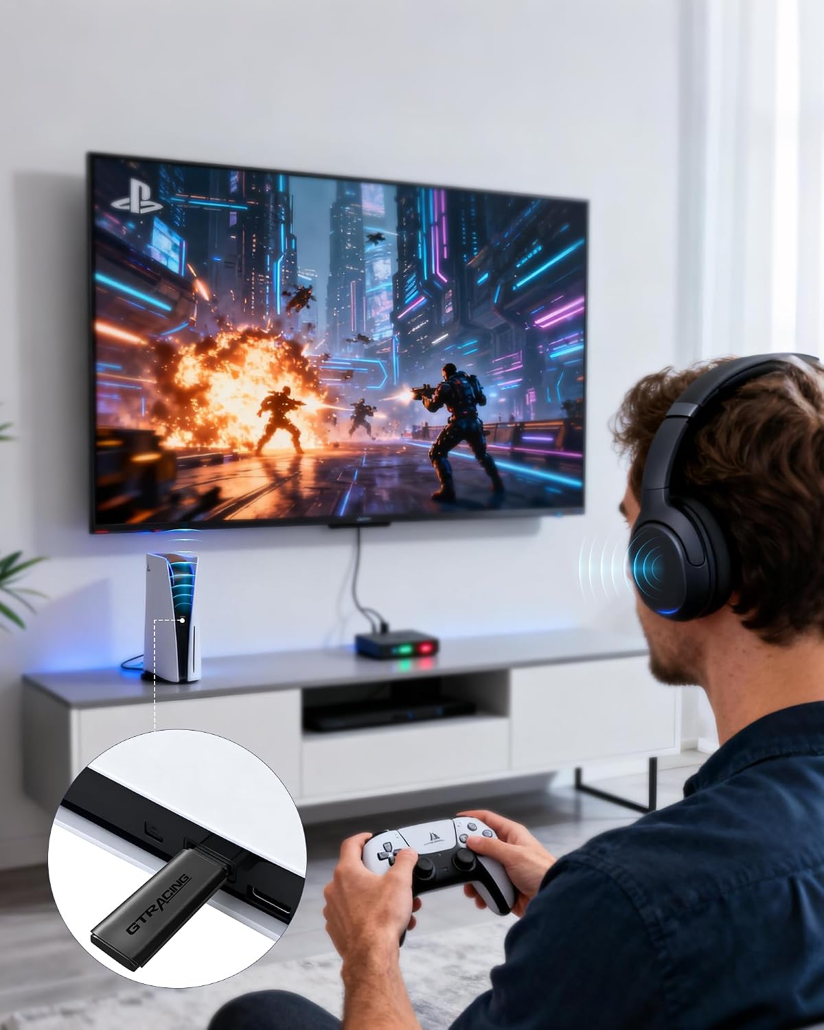 GTPLAYER Gaming Chair Bundle with Integrated Speakers, RGB Computer Speakers & USB Adapter – Ergonomic Music Chair for Surround Sound, Wireless & Complete Entertainment Setup, Ivory