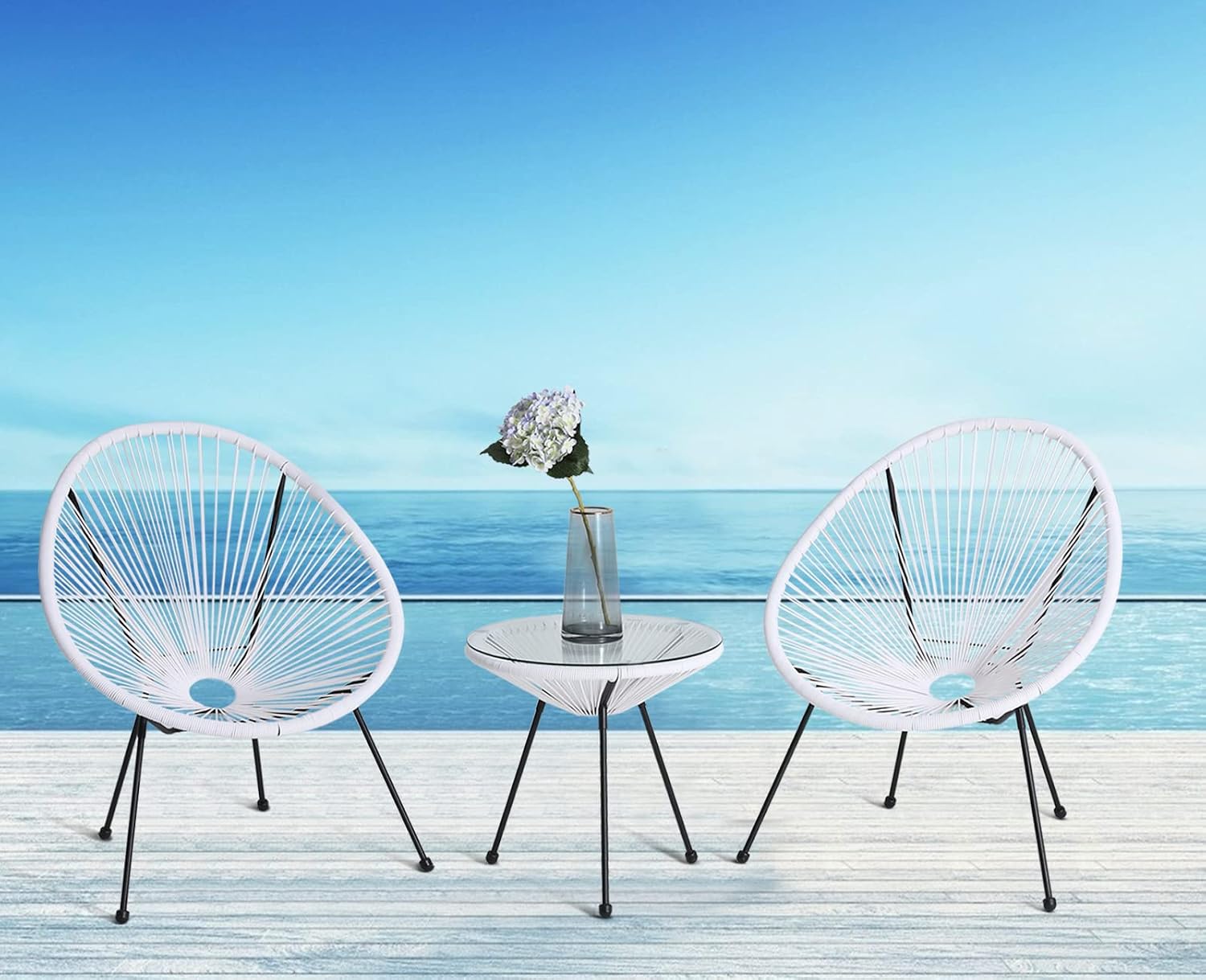 ABCCANOPY 3-Piece Patio Furniture Set,Acapulco Chair Conversation Bistro Set, Indoor&Outdoor All-Weather Patio Furniture Sets with Glass Top Table