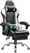 Shahoo Gaming Chair with Footrest and Massage Lumbar Support, Computer Game Chairs Ergonomic Office Seat Height Adjustable with Headrest, White