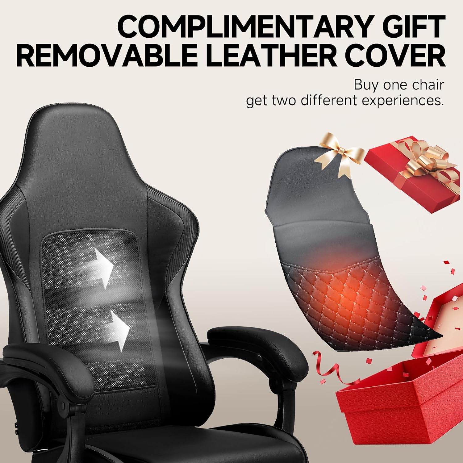 GTPLAYER Gaming Chair, High Back Computer Gaming Chair with Footrest, Ergonomic Height Adjustable Office Chair with Removable Cover and Lumbar Support for Gaming & Work (BLK,with Leather Cover)