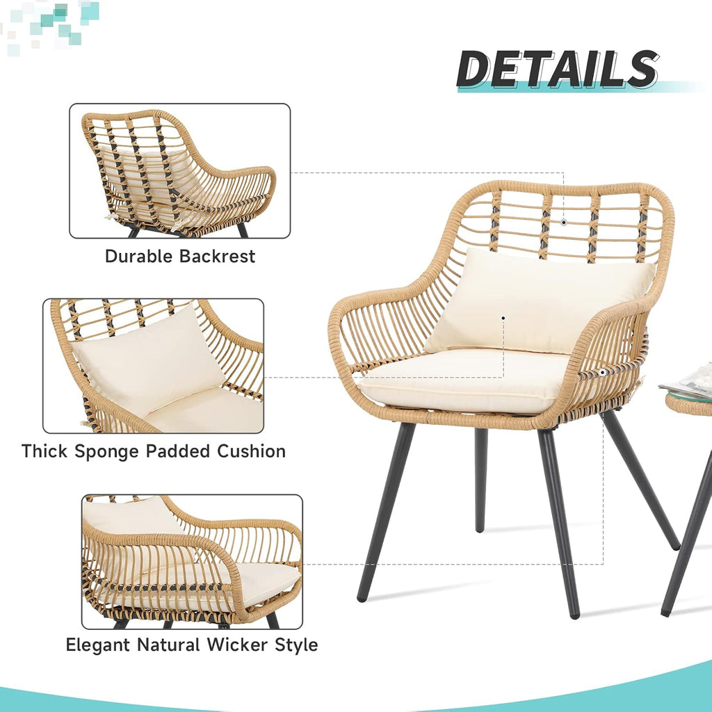 Verano Garden Set of 2 Patio Dining Chairs, Outdoor Wicker Seating Set with Soft Cushion for Indoor & Outdoor Use, Modern Wicker Dining Chairs for Backyard