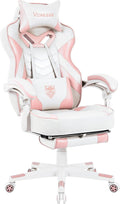 Vonesse Pink Gaming Chair, Big and Tall Gaming Chair with Footrest and Massage, Gaming Chairs for Adults with Lumbar Support, Ergonomic High Back Computer Chair with Pocket Spring Cushion (White/Pink)