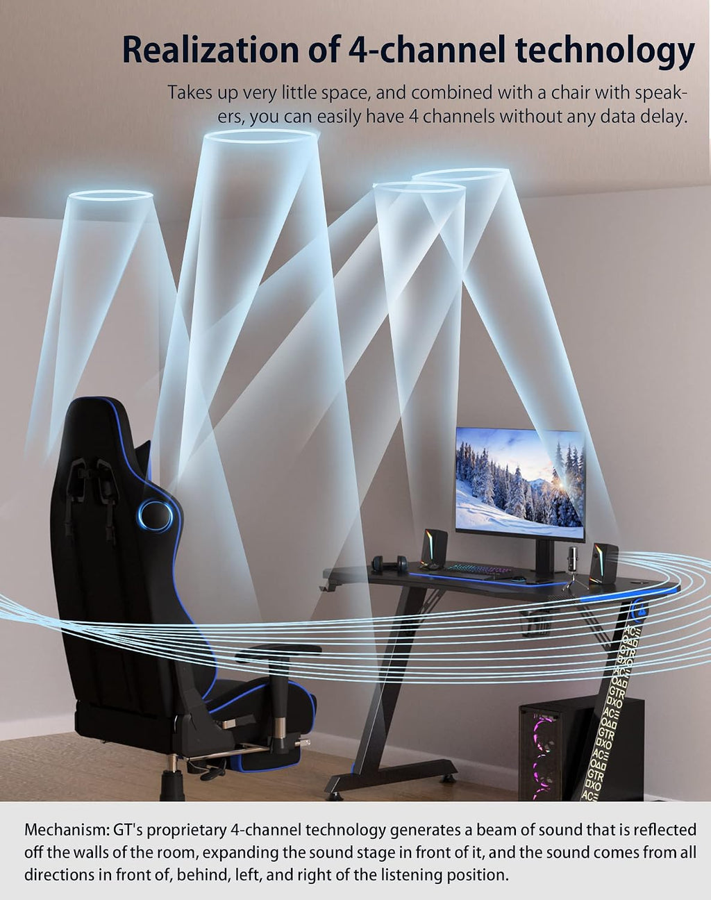GTPLAYER Gaming Chair Bundle with Integrated Speakers, RGB Computer Speakers & USB Adapter – Ergonomic Music Chair for Surround Sound, Wireless & Complete Entertainment Setup, Ivory