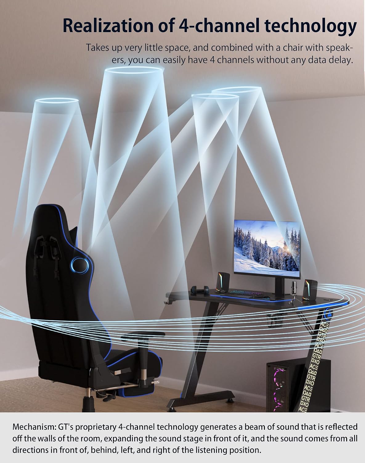 GTPLAYER Gaming Chair Bundle with Integrated Speakers, RGB Computer Speakers & USB Adapter – Ergonomic Music Chair for Surround Sound, Wireless & Complete Entertainment Setup, Ivory