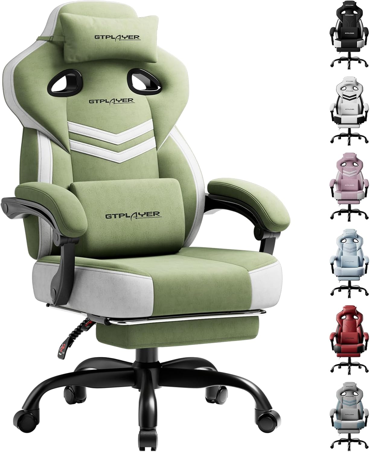 GTPLAYER Gaming Chair, Computer Chair with Footrest and Lumbar Support for Adults, 360°-Swivel Big & Tall Reclining Seat for Office or Gaming (Green)