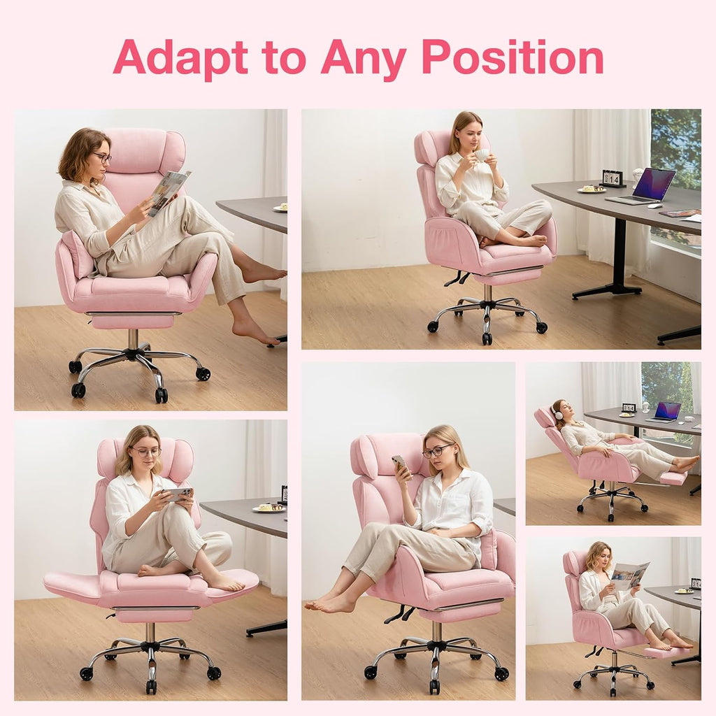 HOFFREE Criss Cross Chair with Wheels Ergonomic Office Chair with Reversible Armrest Wide Seat Comfy Desk Chair with Foot Rest for Gaming,Reading,Working(Pink)
