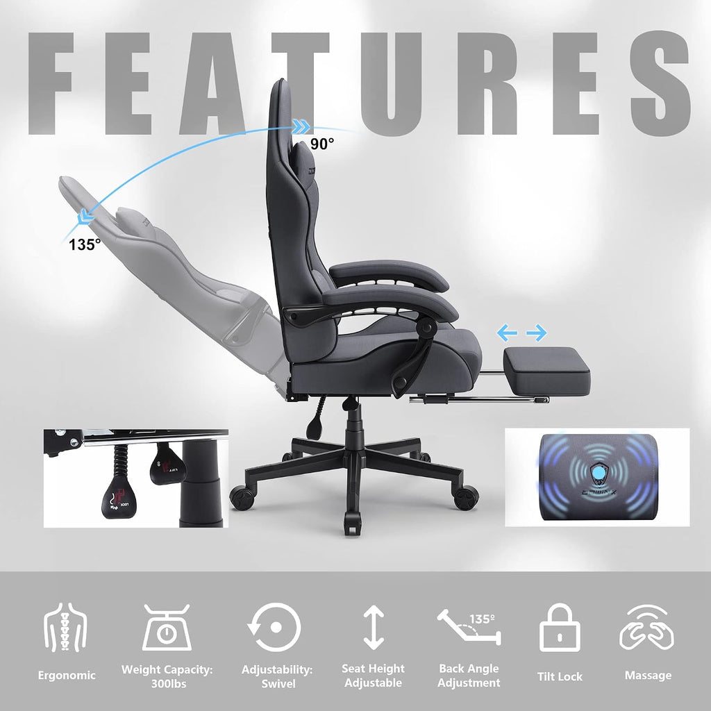 Dowinx Gaming Chair with Pocket Spring Cushion, Computer Office Game Chair, Linkage Armrests and Footrest, High Back Ergonomic Computer Chair with Lumbar Support Task Chair with Footrest(Grey)