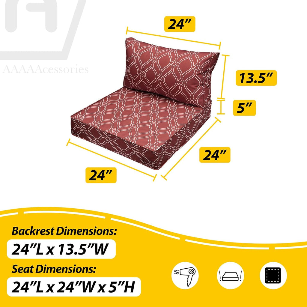 AAAAAcessories Outdoor Seat Cushions for Chairs, Fade-Resistant, Waterproof Patio Furniture Replacement Cushions, 24' x 24' x 5' + 24' x 13.5', Set of 4, Clay Red Vine Trellis