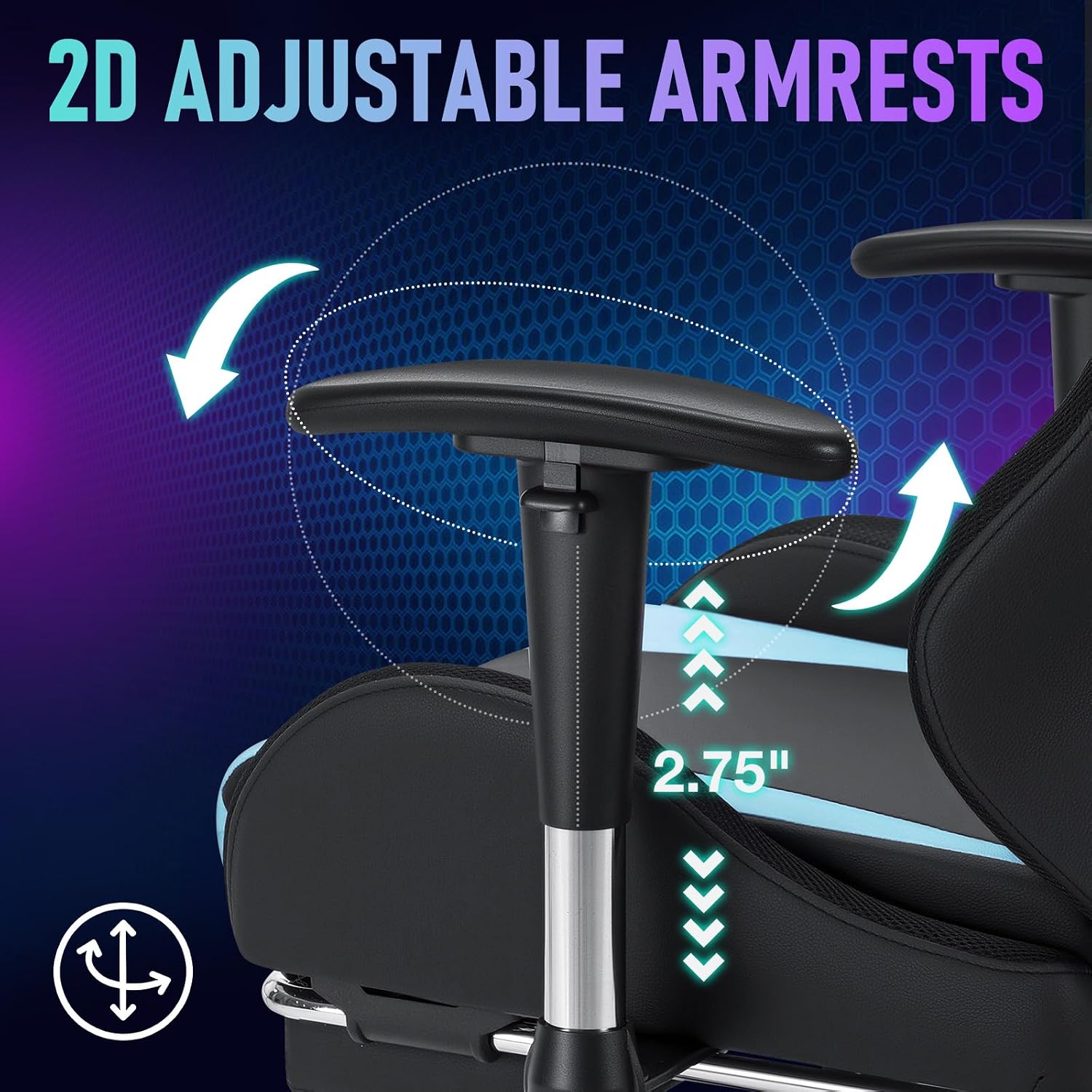HOFFREE RGB LED Gaming Chair for Kids Reclining Gaming Chairs for Teens 8-15 Computer Chair with RGB Lights Kids PC Game Chair with Footrest and Lumbar Support Video Game Chairs Blue and Black
