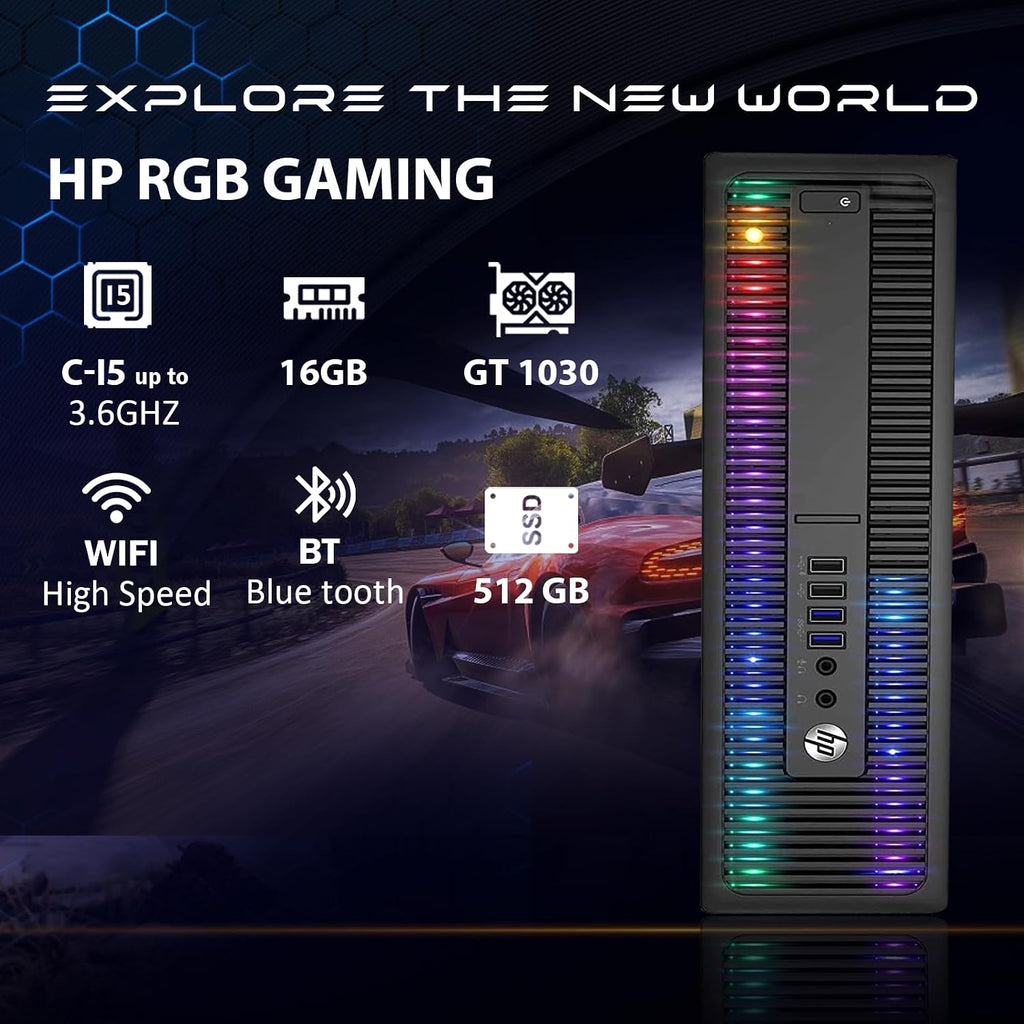 HP RGB Gaming Desktop Computer, Intel Quad Core I5-6500 up to 3.6GHz, GeForce GT 1030 2G GDDR5, 16GB DDR4, 512G SSD, RGB Keyboard & Mouse, 600M WiFi & Bluetooth 5.0, Windows 11 Pro (Renewed)