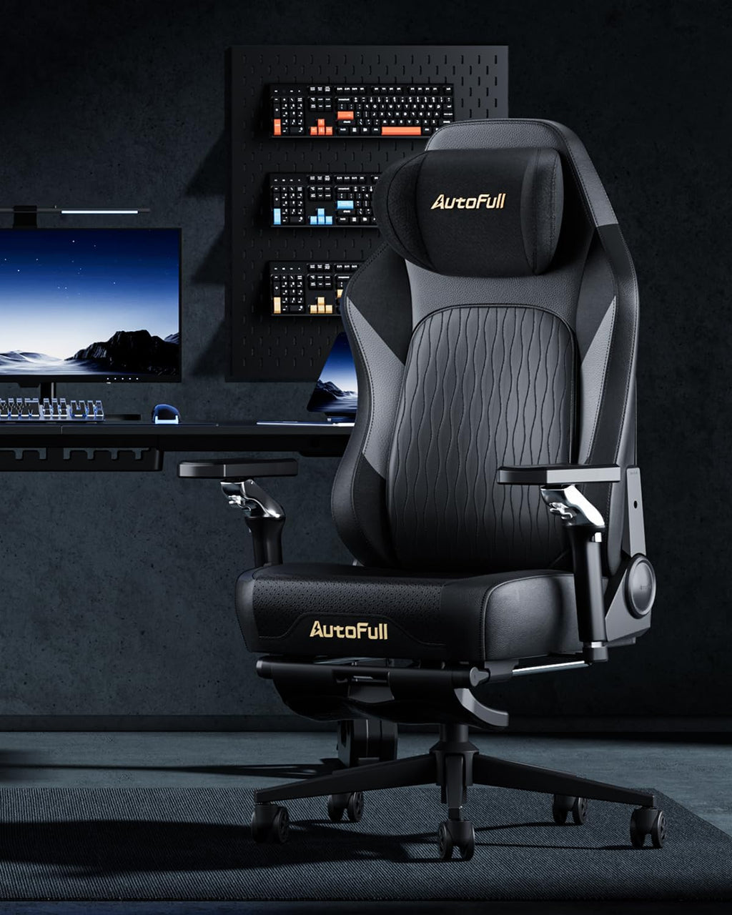 AutoFull M6 Gaming Chair, Ergonomic Office Chair with Ventilated Heating, AUTO Dynamic Tracking Lumbar Support, 6D Adjustable Armrests and Footrest (Black)
