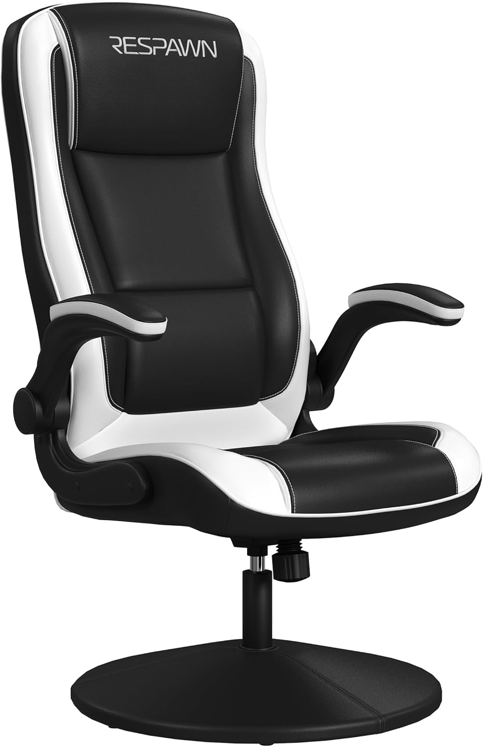 RESPAWN 800 Swivel Rocker Gaming Chair - Ergonomic Floor Gaming Seat with Lumbar Support, Flip Up Armrest, High Back, Pedestal Base, Comfortable No Wheels Console Video Game Rocker Chair - White