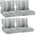 AAAAAcessories Outdoor Seat Cushions for Chairs, Fade-Resistant, Waterproof Patio Furniture Replacement Cushions, 25.5' x 25.5' x 5' + 25.5' x 19', Set of 4, Ash Blue Harbor Stripe