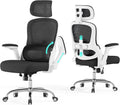 Office Chair - Ergonomic Desk Chair with Adjustable Headrest Lumbar Support Computer Chair - Mesh Comfy Chairs with Flip-up Armrests - Big and Tall Gaming Chairs for Adults Home Office(White Black)