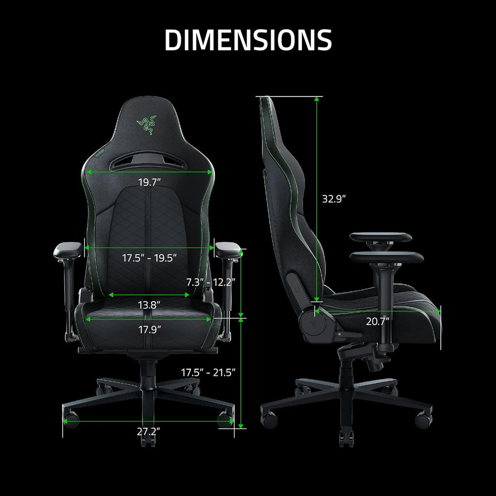 Razer Enki Gaming Chair: All-Day Comfort - Built-in Lumbar Arch - Optimized Cushion Density - Dual-Textured, Eco-Friendly Synthetic Leather - Reactive Seat Tilt & 152-Degree Recline - Black/Green