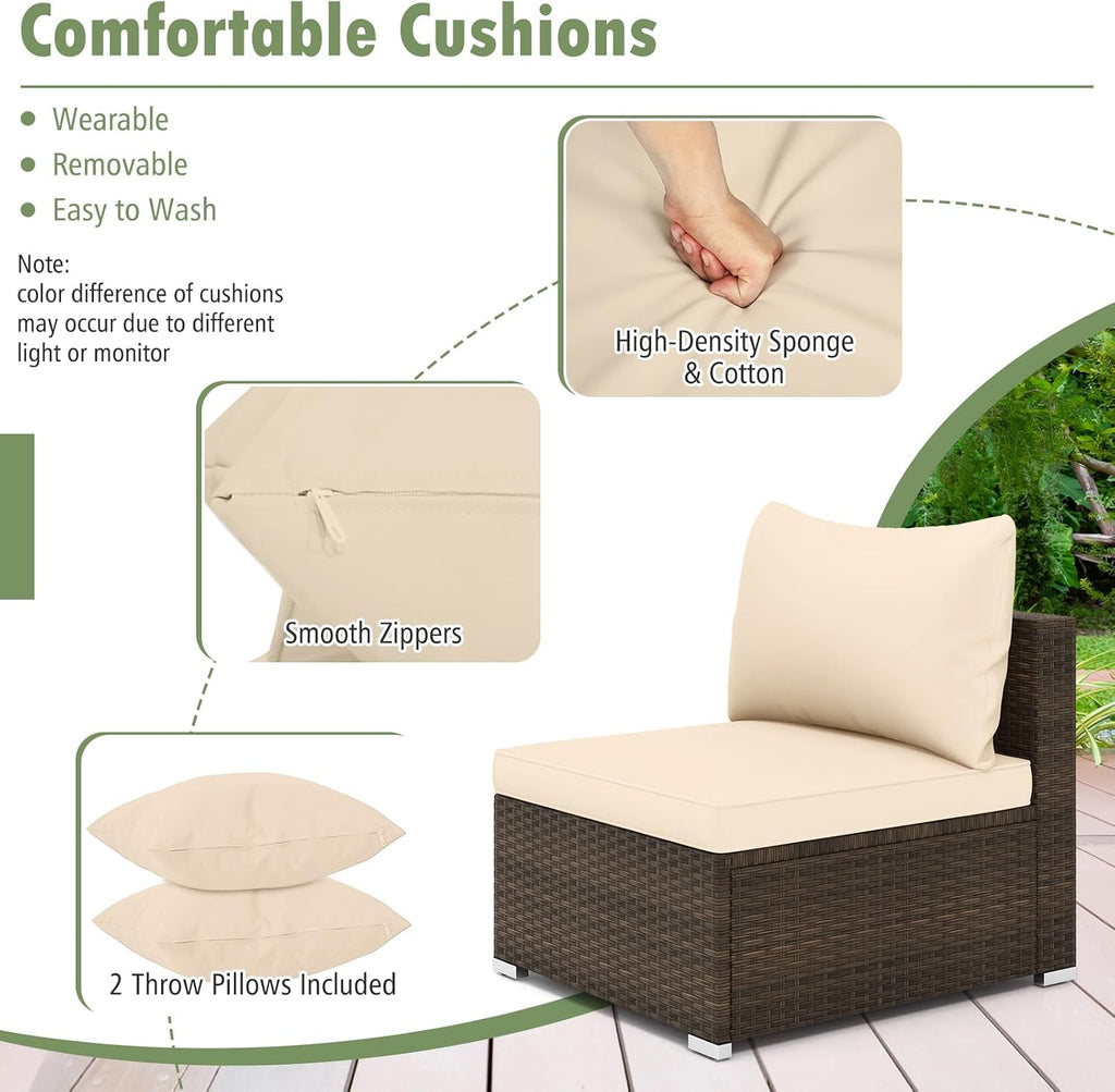 Tangkula 7 Pieces Wicker Patio Furniture Set, All-Weather Outdoor Rattan Sectional Sofa Set with Cushions & Tempered Glass Coffee Table, Outside Sofa Set for Garden, Lawn, Deck, Backyard