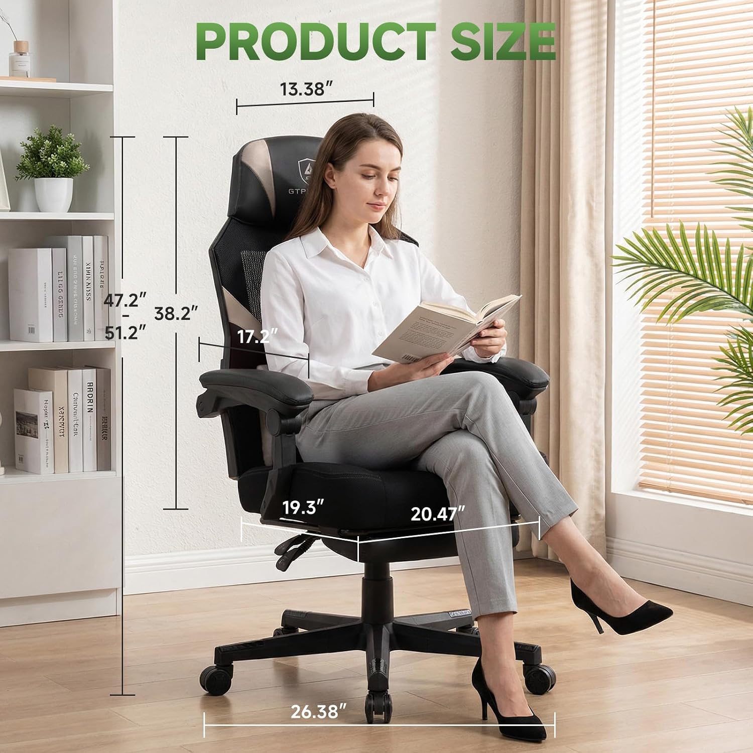 GTPLAYER Gaming Chair, Mesh Office Chairs with Footrest for Adults, Big and Tall Gamer Ergonomic Computer Chair with Height Adjustable (White)