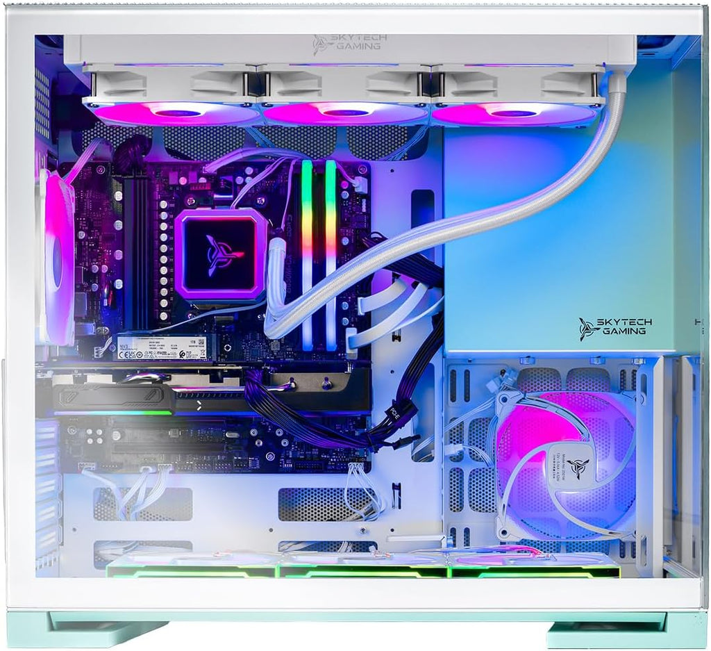 Skytech Gaming Aqua Desktop PC, Ryzen 7 9700X 3.8 GHz (5.5GHz Turbo), NVIDIA RTX 5060, 1TB NVMe SSD, 16GB DDR5 RAM 6000, 850W Gold ATX 3 PSU, 360mm ARGB AIO, Wi-Fi, Win 11
