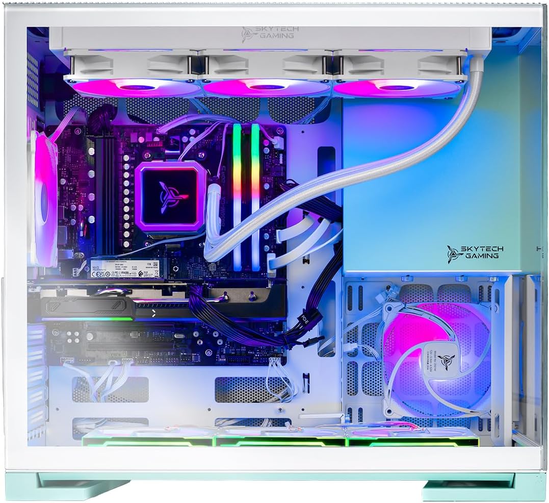 Skytech Gaming Aqua Desktop PC, Ryzen 7 9700X 3.8 GHz (5.5GHz Turbo), NVIDIA RTX 5060, 1TB NVMe SSD, 16GB DDR5 RAM 6000, 850W Gold ATX 3 PSU, 360mm ARGB AIO, Wi-Fi, Win 11