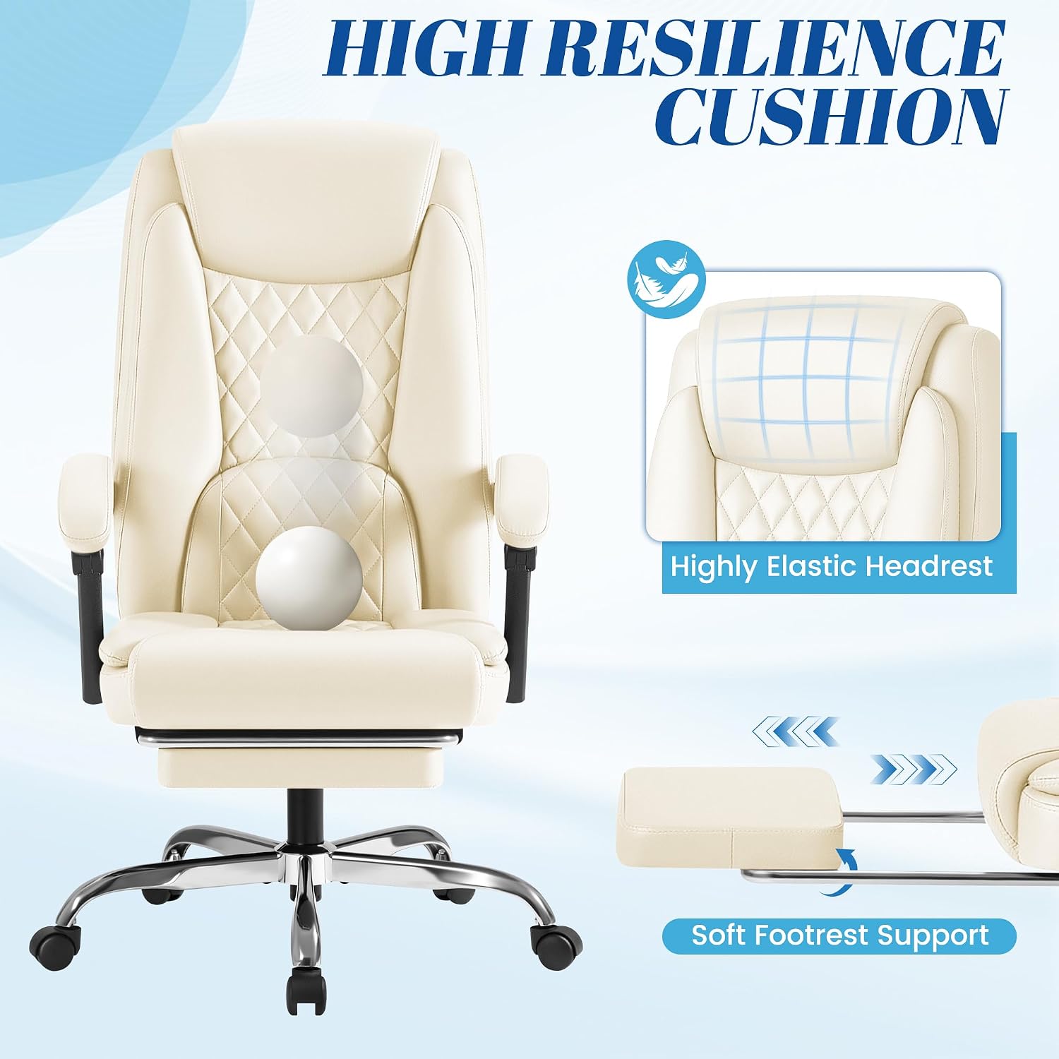 Furmax Office Chair with Footrest Ergonomic High Back Design Executive Computer Desk Chair400lbs, 90-135° Reclining Leather Home Office Desk Chairs Swivel Task Chairs with Wheels (Beige)